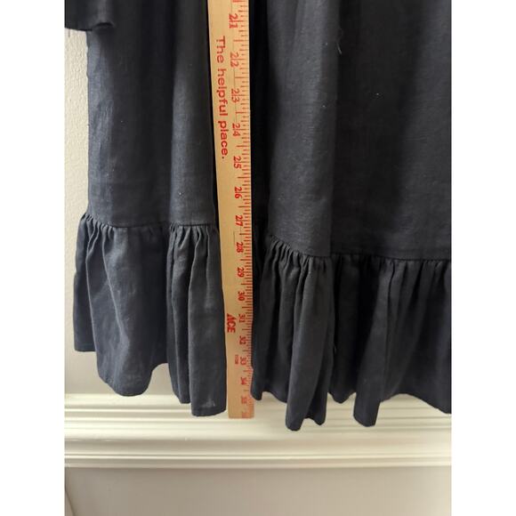 LJC 100% Linen‎ Lagenlook Resortwear Minimalist Pleat Ruffle Black Shirt Dress M - Picture 8 of 11